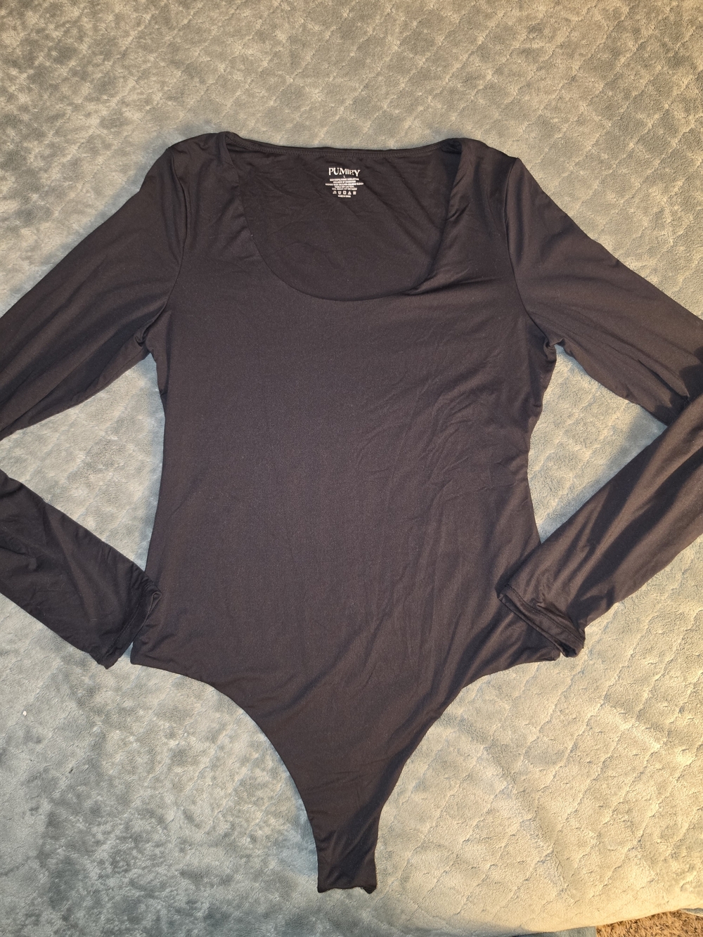 Pumiey Smoke Cloud Scoop Neck Long Sleeve Bodysuit Black Large